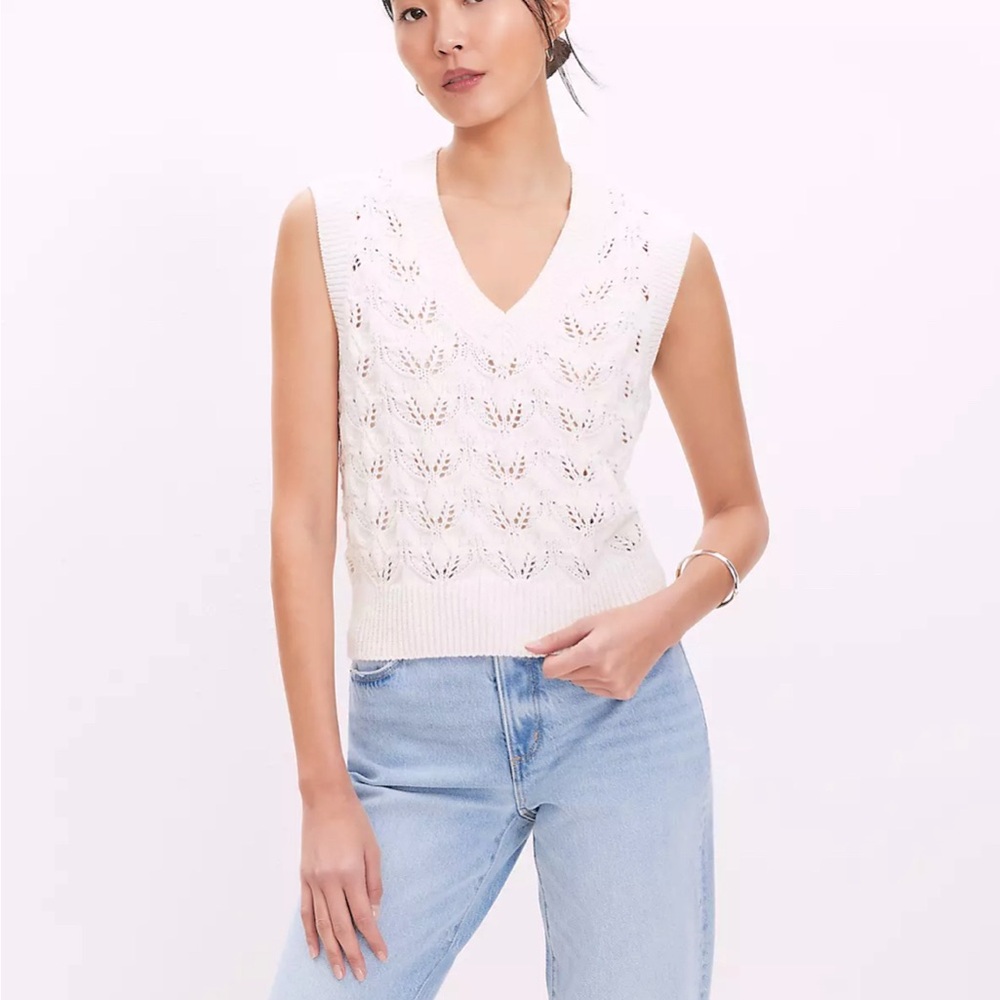 LOFT Pointelle Knit Sweater Vest Small